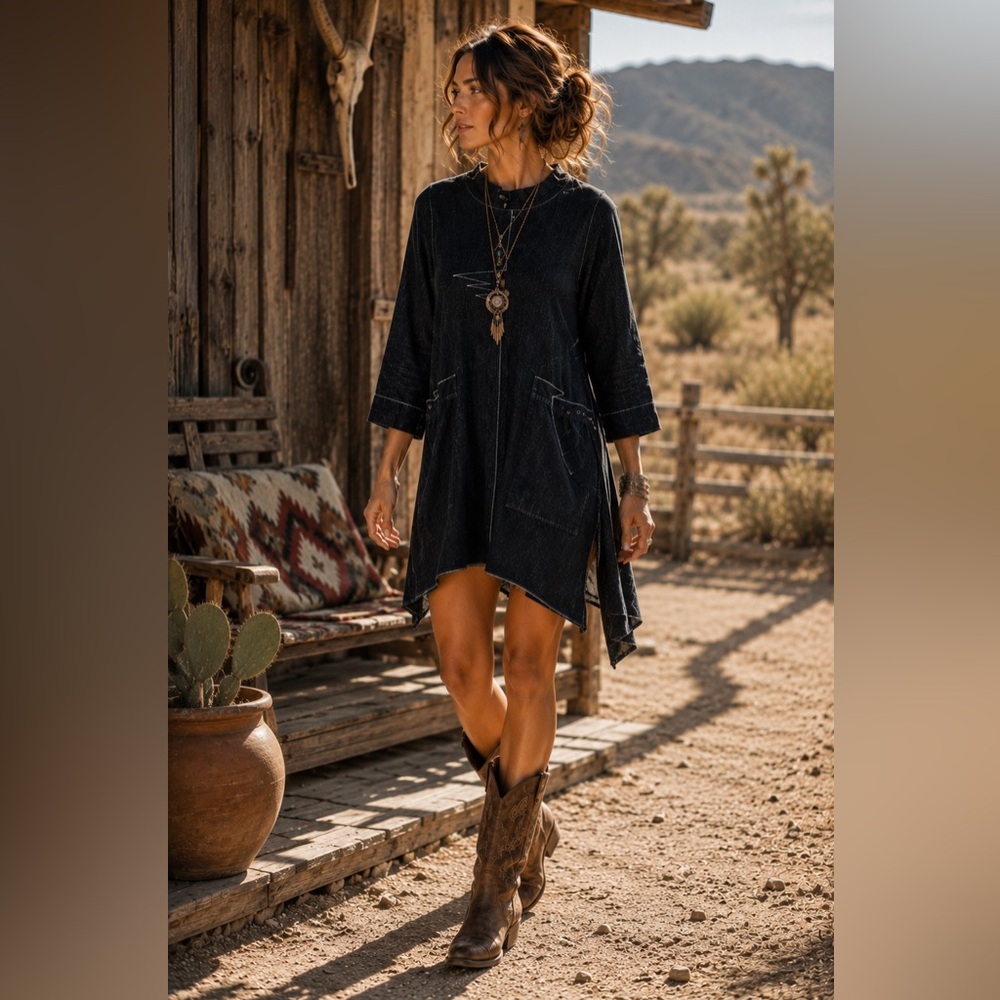 Cheyenne Midnight Navy Lagenlook Handkerchief Hem Dress Small